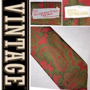 3/$25 Vintage Mid Century Modern 50s 60s Tie 53” Paisley Red Green